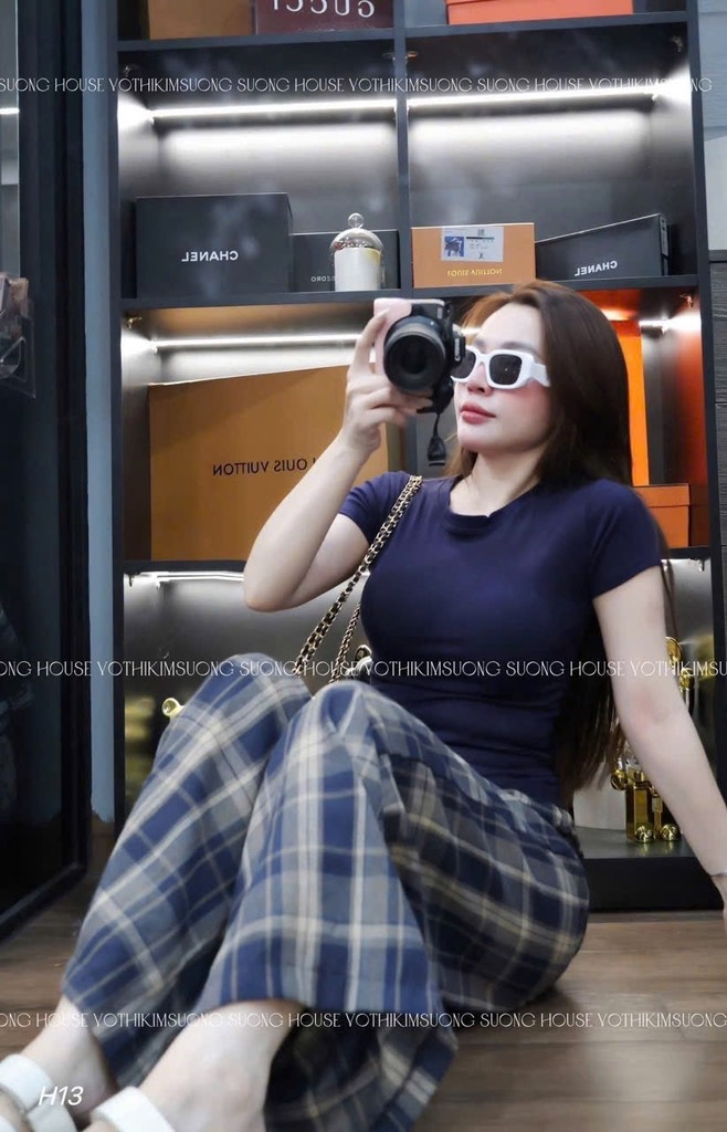 SET KẺ QUẦN 2 LI XANH THAN NỮ