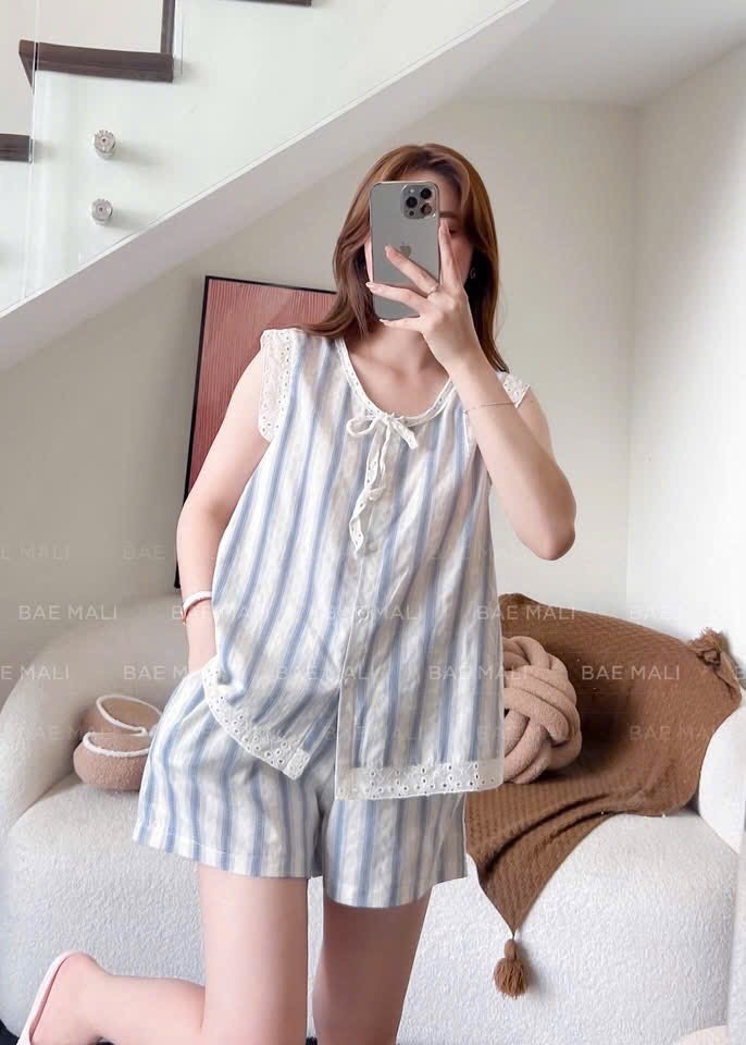 SET BỘ NGỦ PHỐI SỌC XANH NỮ