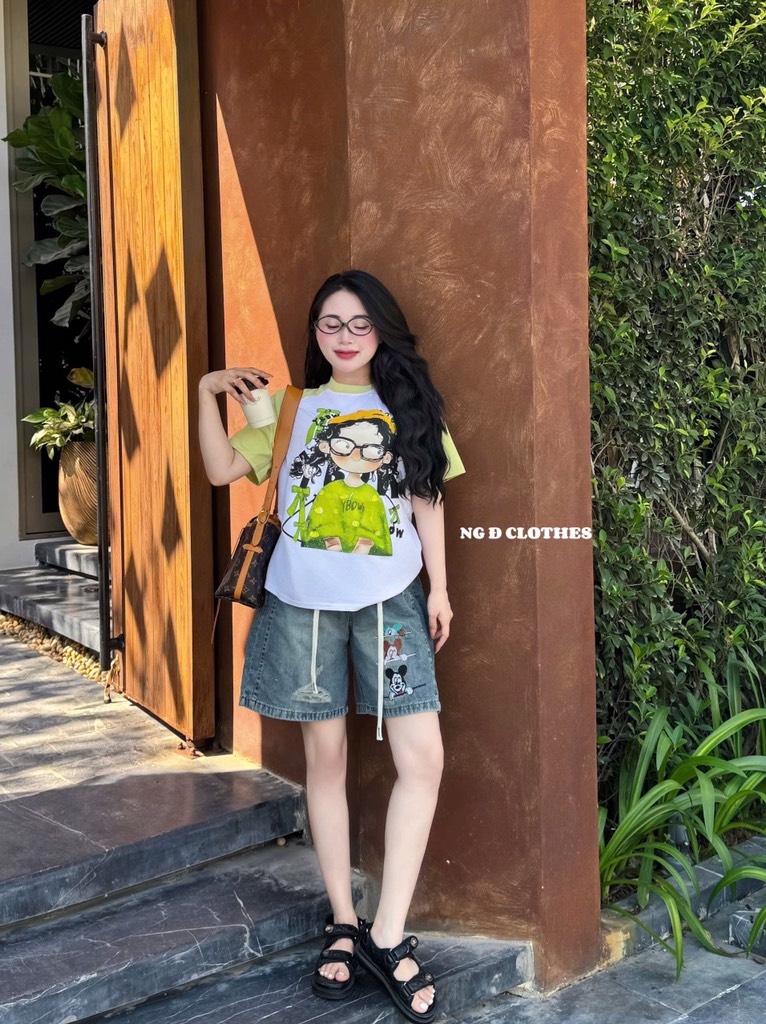 SET ÁO THUN CÔ GÁI XANH PHỐI QUẦN JEAN NỮ