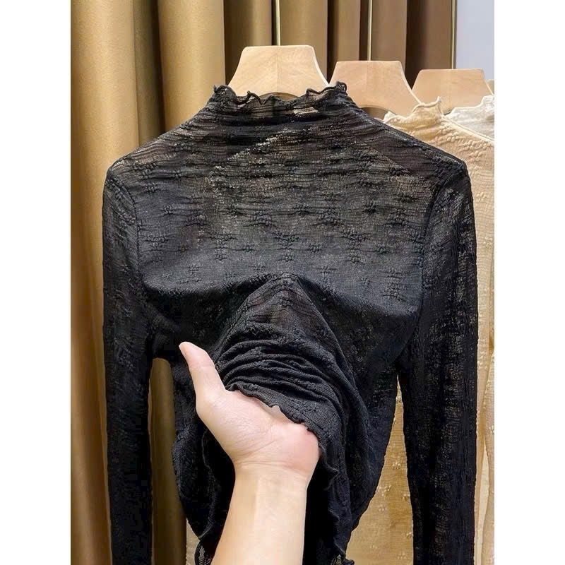 ÁO REN 2 MÀU ĐEN TRẮNG NỮ THU ĐÔNG