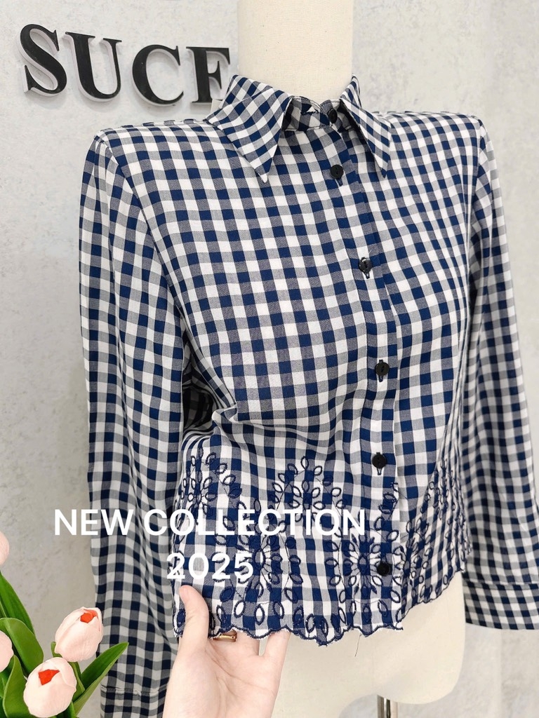 ÁO SƠ MI KẺ CARO ZRA THÊU HOA VINTAGE NỮ (XẢ 109k)