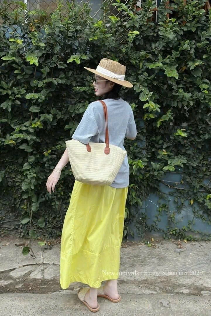 SET ÁO COTTON XÁM PARIS LOVE CHÂN VÁY VÀNG NỮ