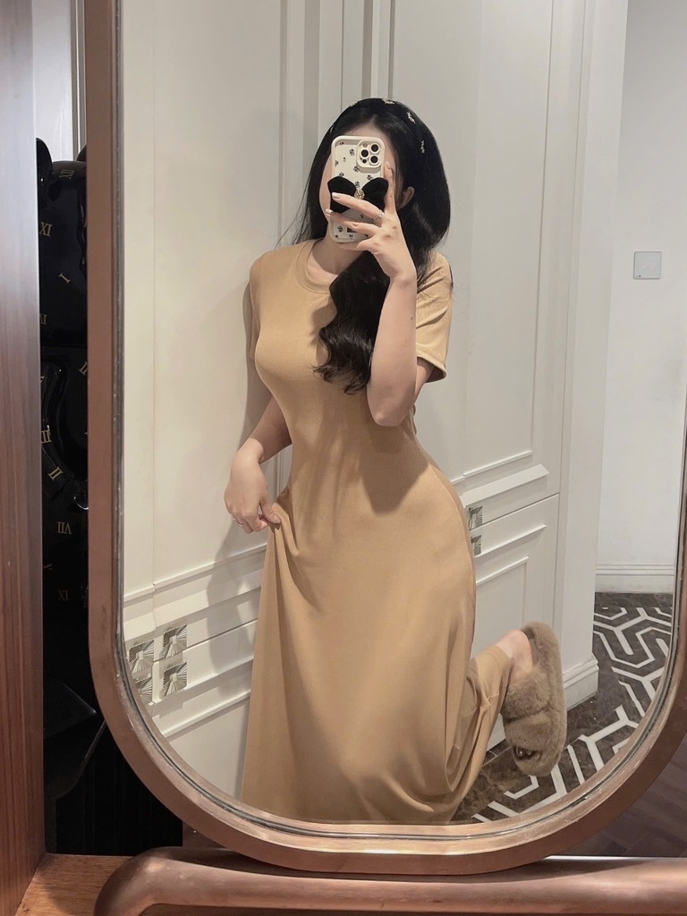 VÁY MAXI CỘC TAY MÀU BE NỮ (XẢ 65K)
