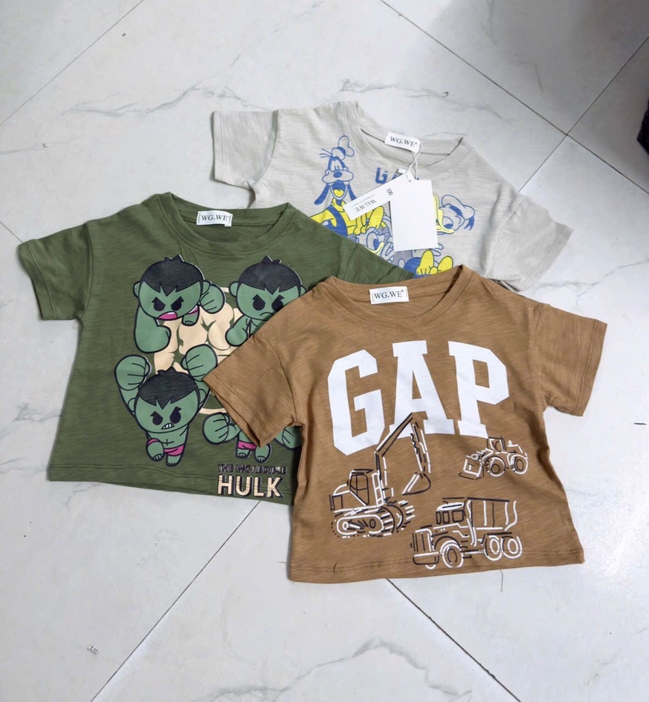SET 3 ÁO GAP TONE MÀU XÁM RÊU NÂU BÉ TRAI SẴN( xả 69k)