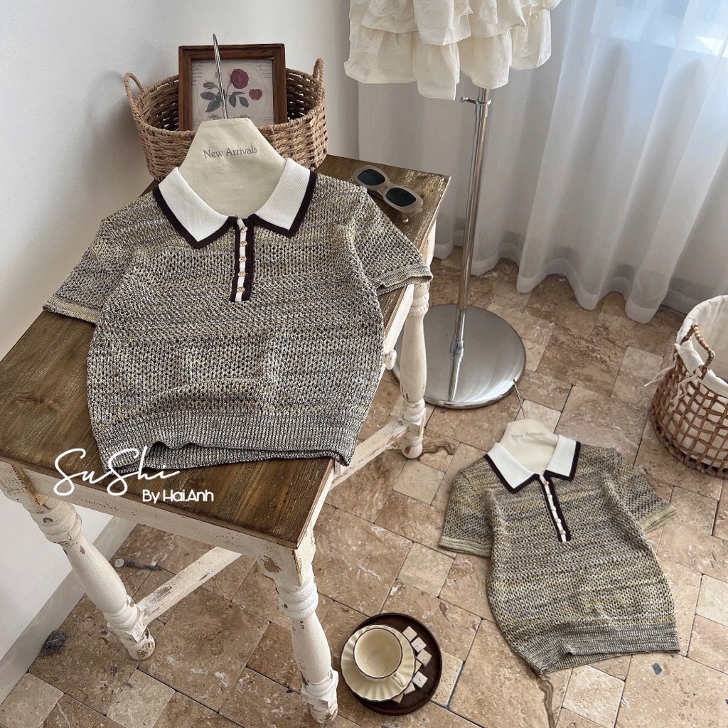 ÁO LEN LƯỚI NHŨ CỔ POLO NỮ