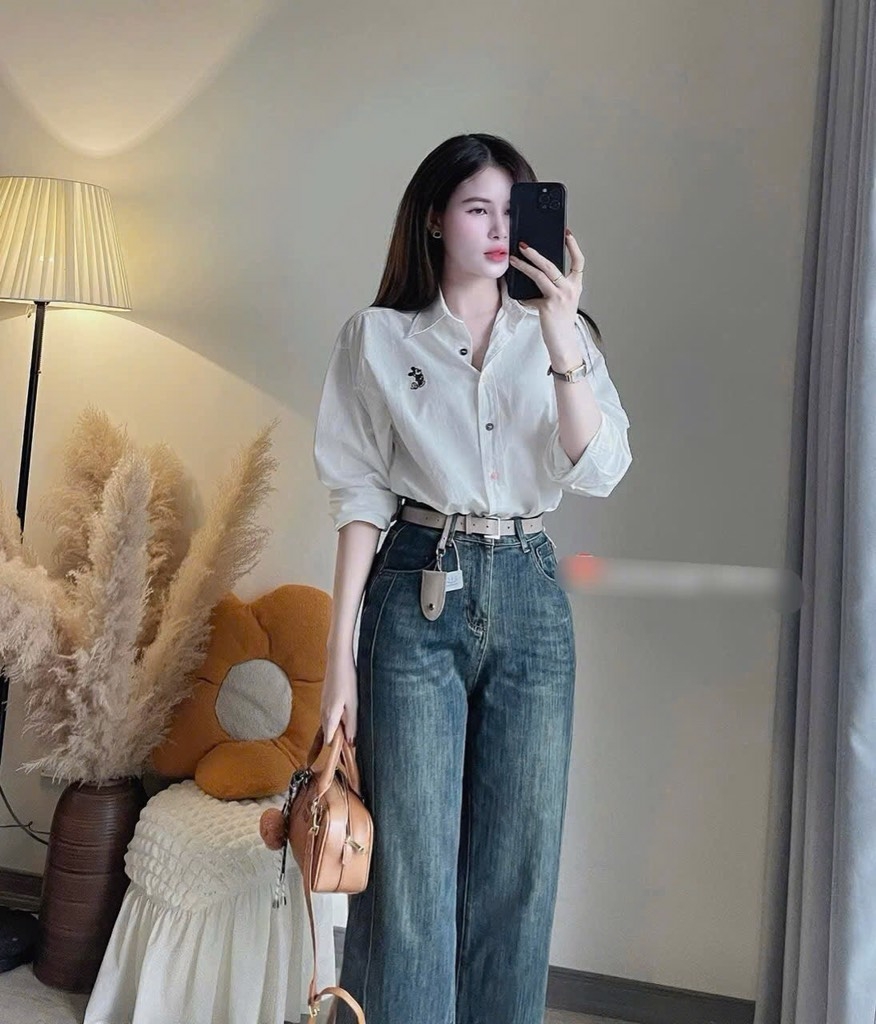 ÁO SƠ MI THÊU MICKEY 3 MÀU NỮ SẴN
