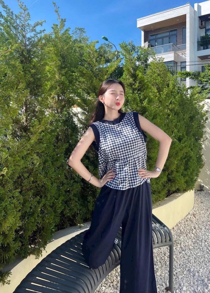 SET BỘ PHỐI KẺ CARO QUẦN SUÔNG NỮ