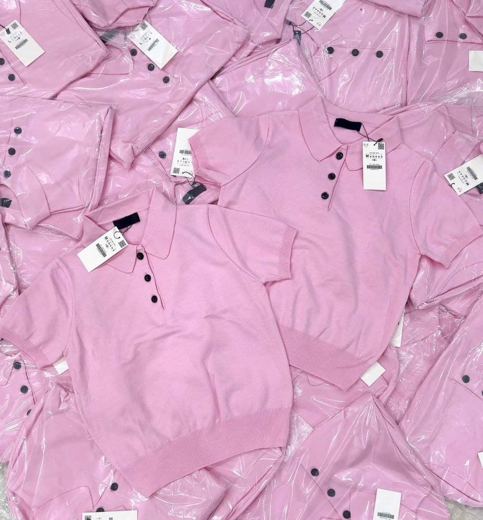 ÁO LEN POLO HỒNG CỘC TAY NỮ