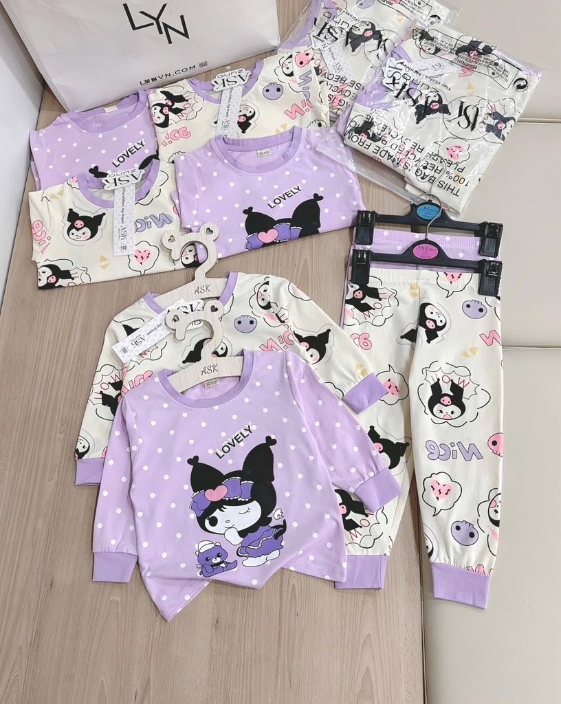 SET 2 BỘ DÀI TÍM CHẤM BI KURUMI BÉ GÁI