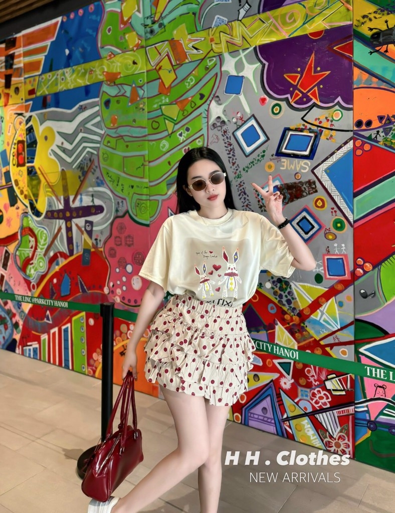 SET ÁO PHÔNG NỮ MIX CV CHẤM BI XOÈ (Xả 89k)