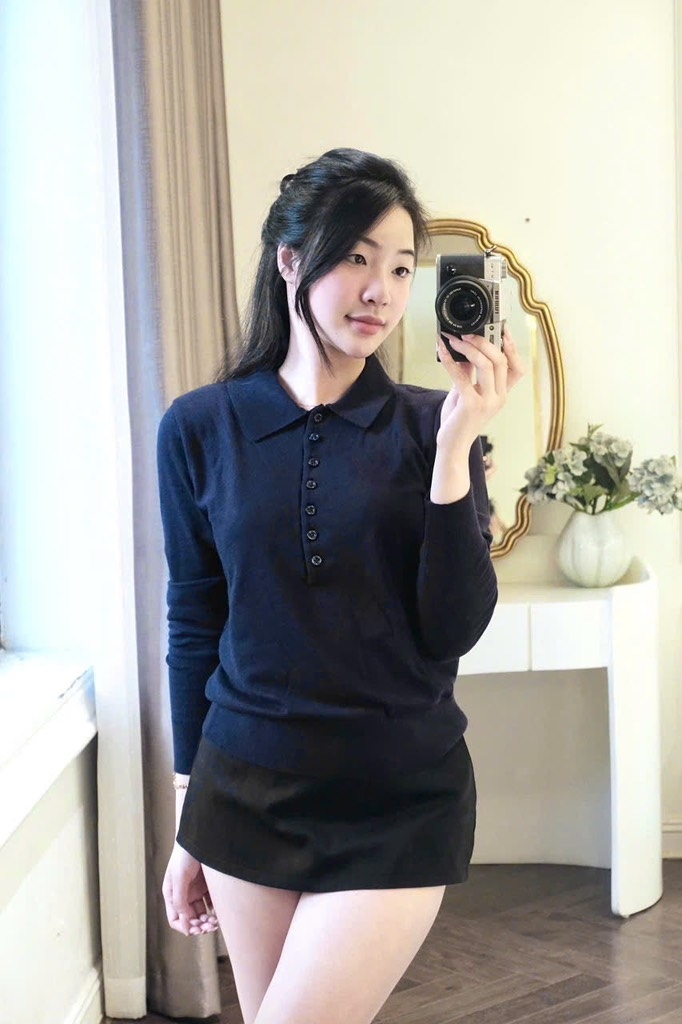 ÁO LEN TRƠN ZÀ ZÁ POLO XANH THAN DÀI TAY NỮ THU ĐÔNG