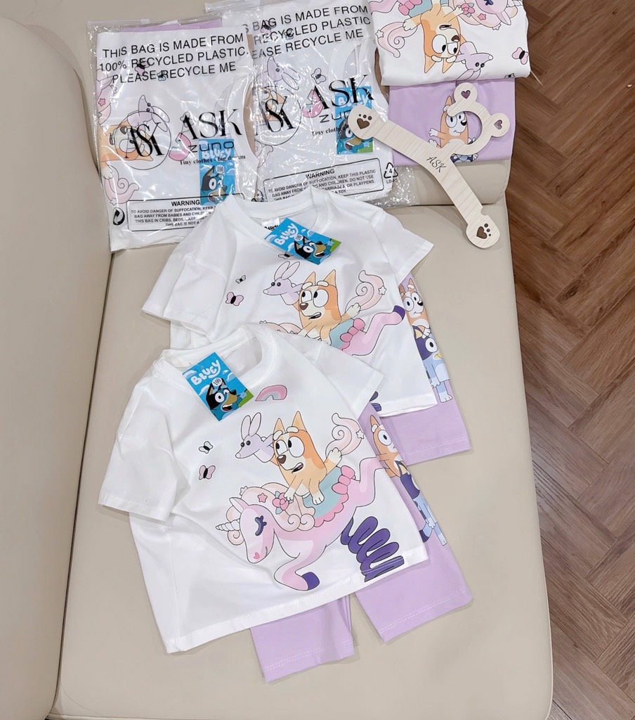 SÉT BLUEY ÁO PHÔNG RỘNG QUẦN LEGGING CHO BÉ GÁI SẴN(XẢ 50k)