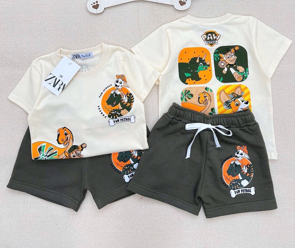 SÉT CHÓ CỨU HỘ KHỦNG LONG Z.R MIX QUẦN SHORT RÊU BÉ TRAI(XẢ 40k)