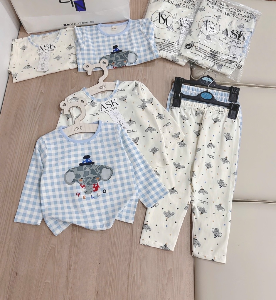SET 2 BỘ DÀI CARO XANH VOI BÉ TRAI SẴN
