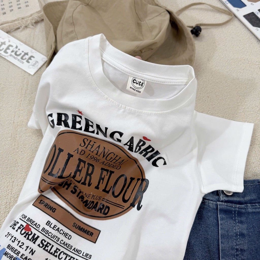 SÉT BỘ ÁO PHÔNG KEM ROLLER FLOUR QUẦN SHORT JEAN CHO BÉ TRAI