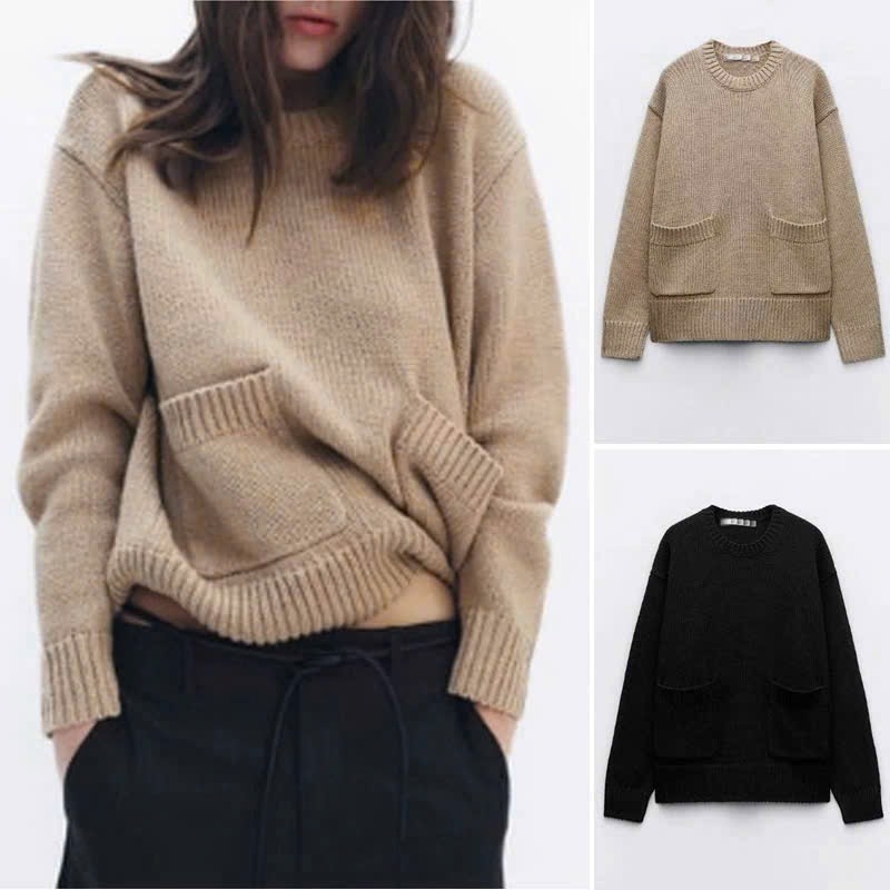 ÁO LEN NỮ ZR CỔ TRÒN TÚI 2 BÊN THU ĐÔNG SẴN (SALE 150k)