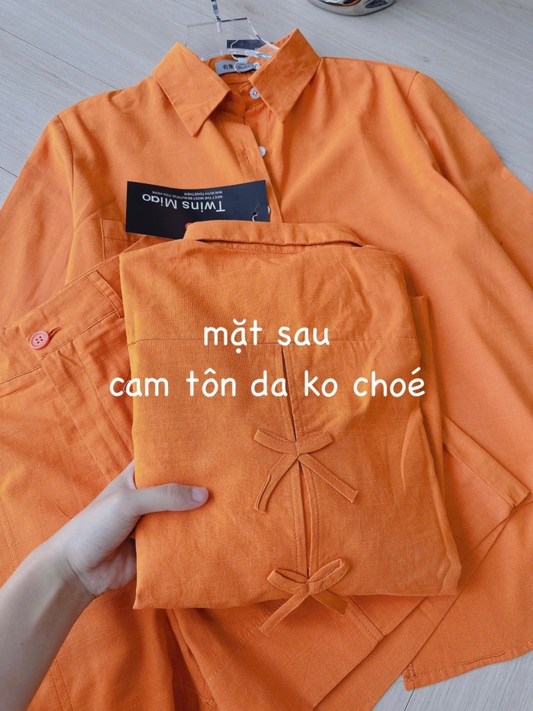 SET BỘ ORANGE NƠ SAU XẮN TAY QUẦN SHORT LỠ NỮ SẴN(XẢ 155k)