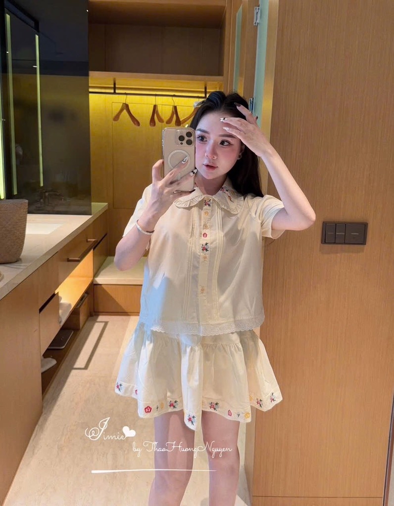 SET BỘ ÁO THÊU HOA PHỐI REN CV NỮ