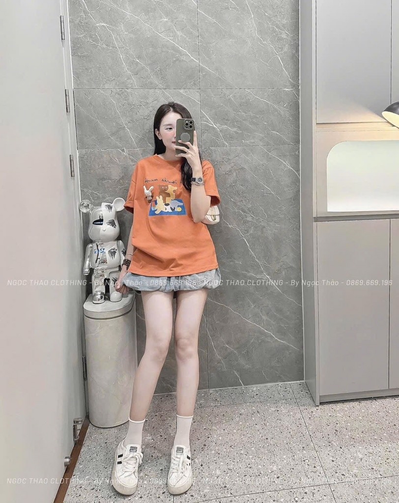 ÁO PHÔNG CAM HOẠT HÌNH GẤU NỮ SẴN