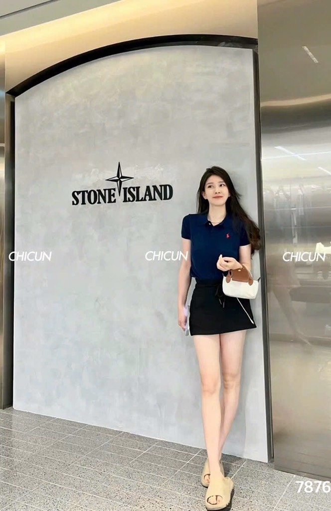 ÁO LEN CỔ POLO THÊU NGỰA MÀU XANH THAN NỮ SẴN