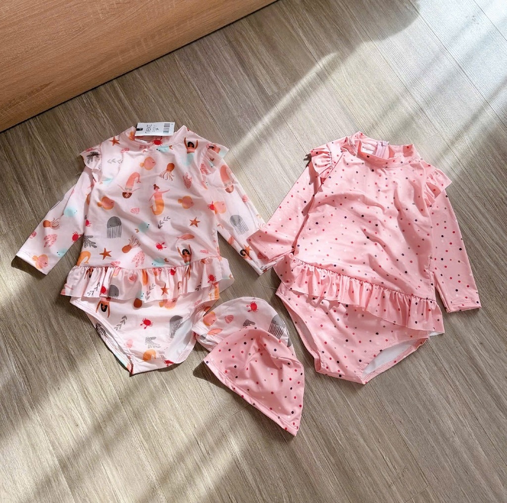 ĐỒ BƠI - SET 2 BỘ BƠI TONE HỒNG CHẤM BI ĐỘNG VẬT BIỂN BÉ GÁI SẴN (XẢ 69k)