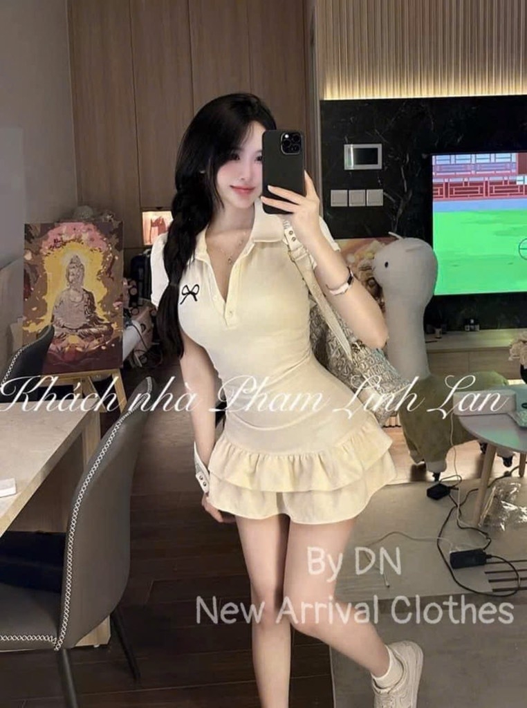 VÁY ÔM BODY CỔ BỂ POLO PHỐI ĐUÔI VÂY XOÈ TẦNG NỮ SẴN