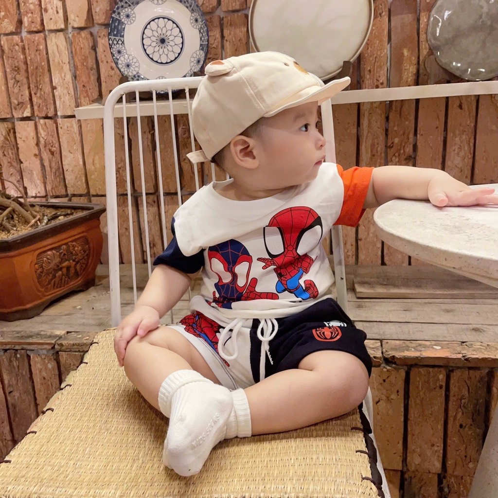 BỘ NHỆN MARVEL PHỔI TAY CAM THAN CHO BÉ TRAI NEW(SALE 60k)