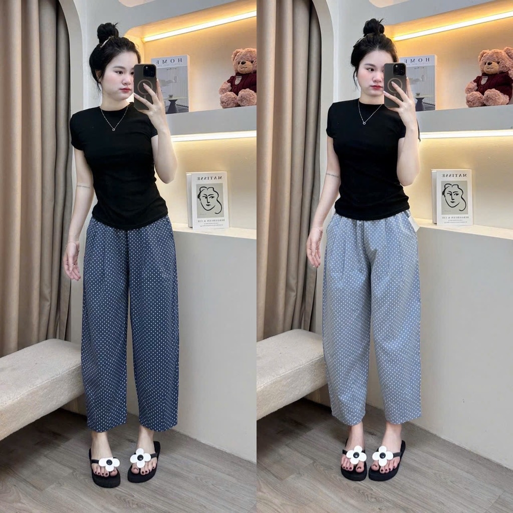 QUẦN BAGGY CHẤM BI NỮ 2 MÀU SẴN (SALE 76k)