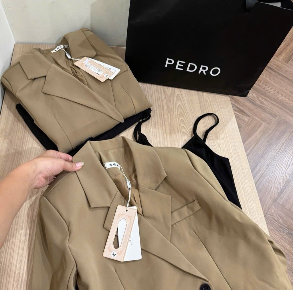 SET BLAZER PHỐI VÁY MIDI 2 DÂY NỮ THU ĐÔNG