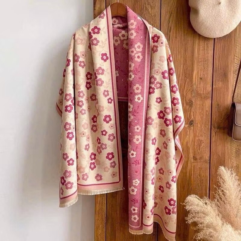 KHĂN MŨ - KHĂN CHOÀNG HOA ANH ĐÀO HỒNG NỮ THU ĐÔNG