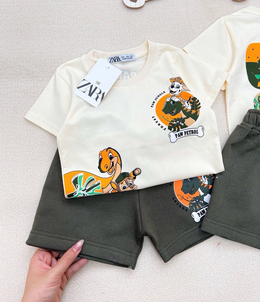 SÉT CHÓ CỨU HỘ KHỦNG LONG Z.R MIX QUẦN SHORT RÊU BÉ TRAI(XẢ 40k)