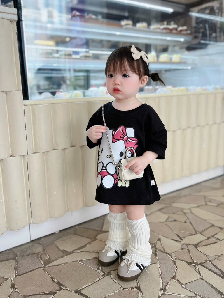 SÉT 3 ÁO CỘC HELLO KITTY TRẮNG HỒNG ĐEN BÉ GÁI SẴN (XẢ 75k)