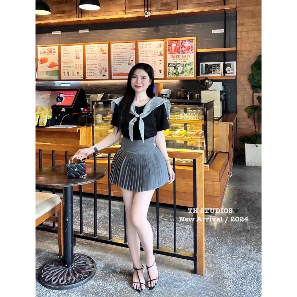 SET NỮ THORM MIX CV XẾP LI KÈM KHĂN KẺ NƠ SẴN
