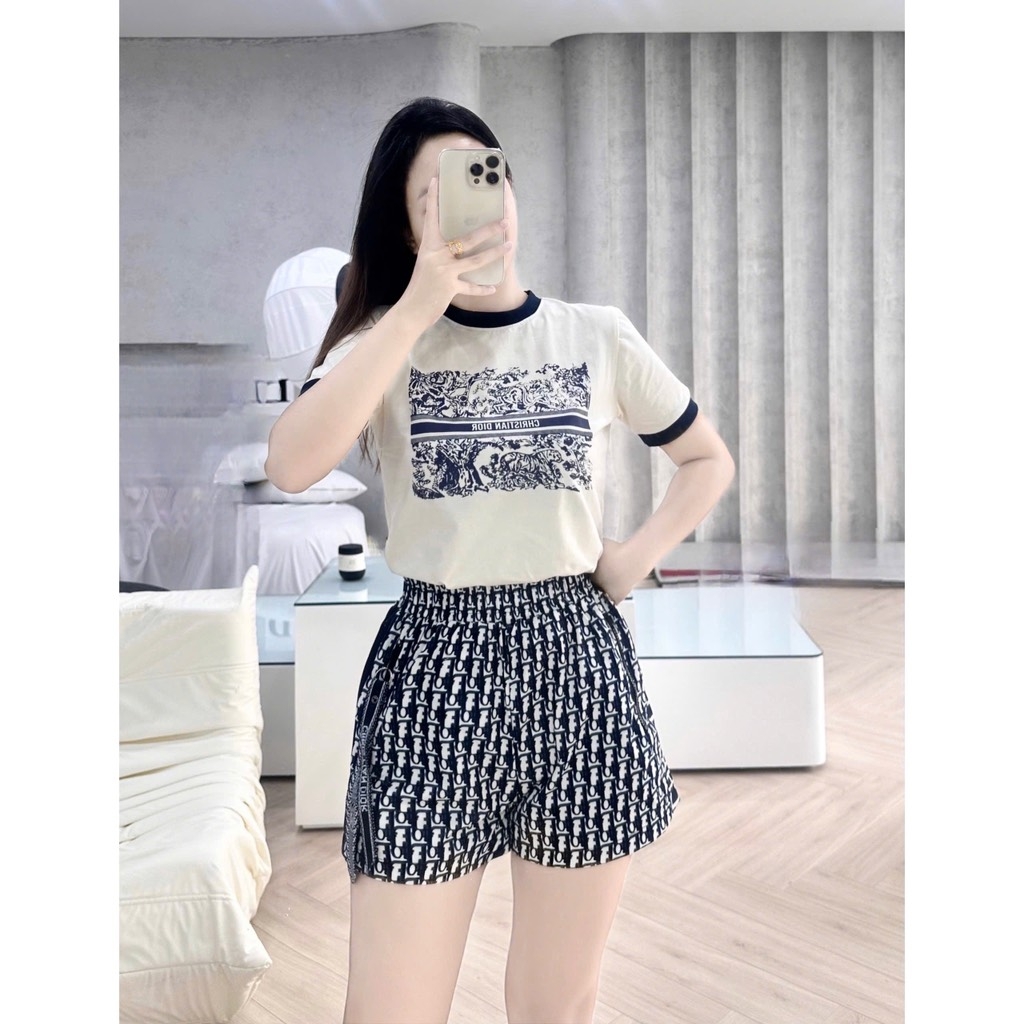 SET CỘC DIOR ÁO THUN MIX SHORT HOẠ TIẾT NỮ