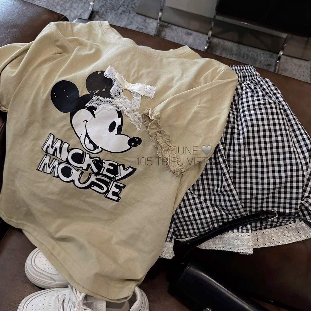 SÉT BỘ CỘC ÁO PHÔNG MICKEY QUẦN KẺ NỮ