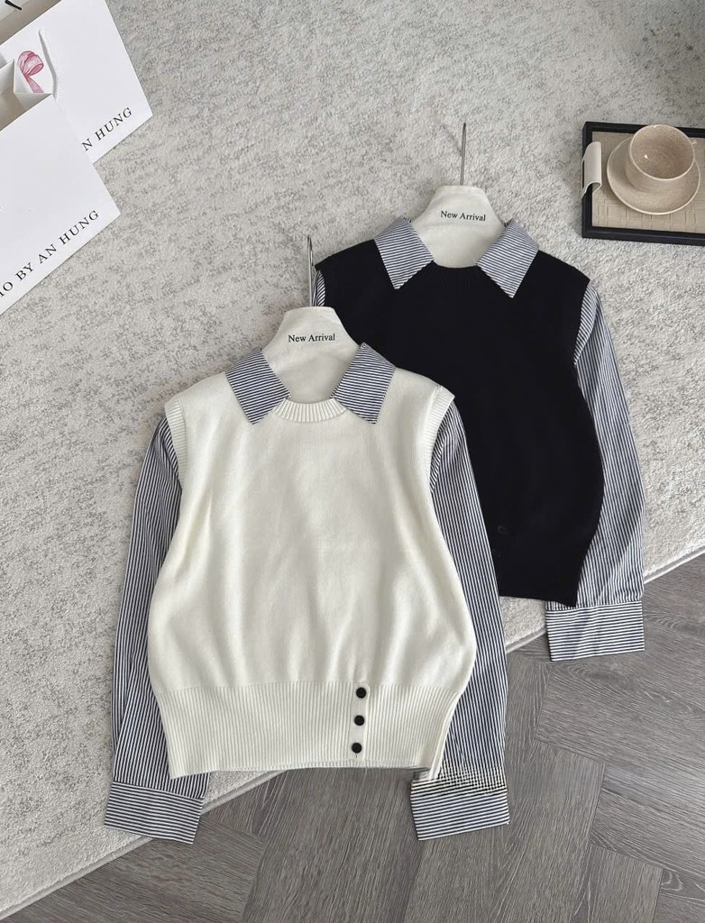 ÁO LEN PHỐI SƠ MI 5 MÀU NỮ THU ĐÔNG