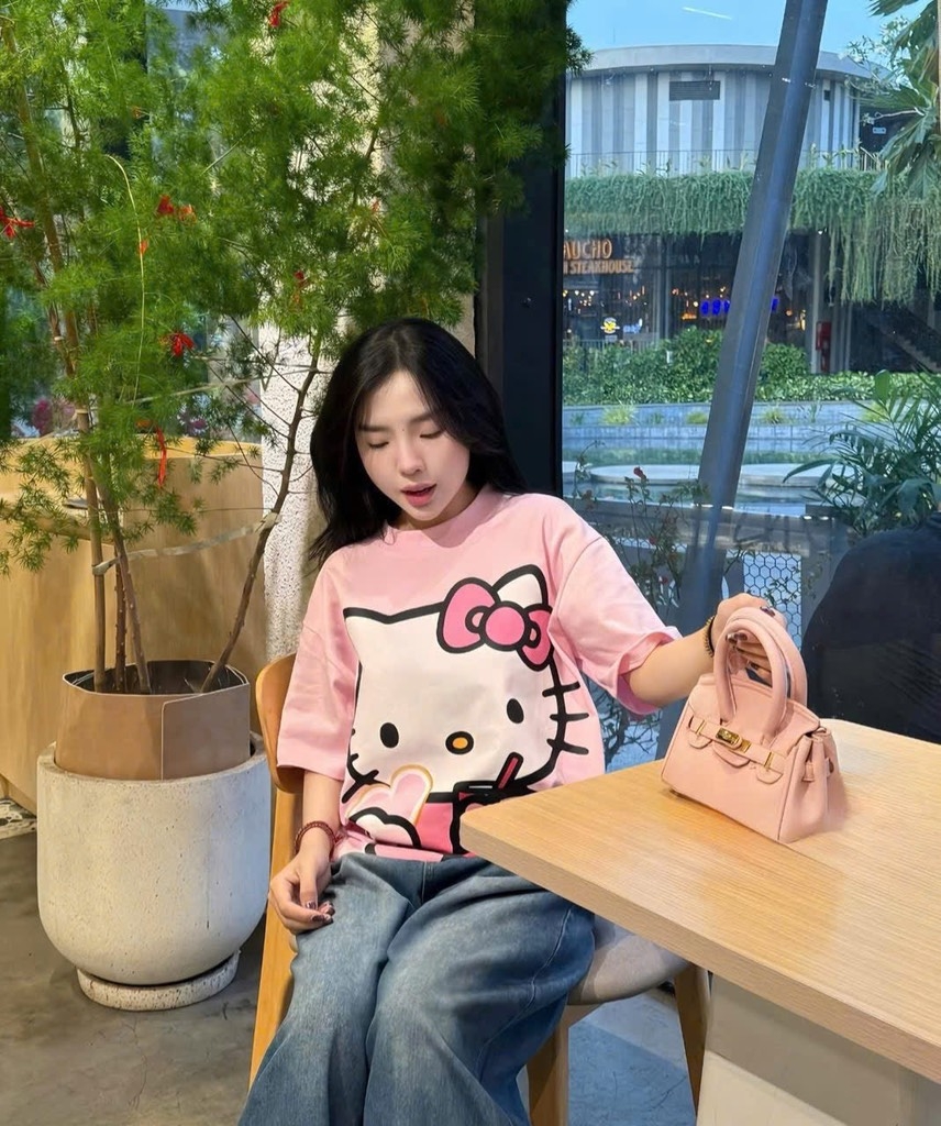 ÁO PHÔNG HỒNG HELLO KITTY CỘC TAY NỮ