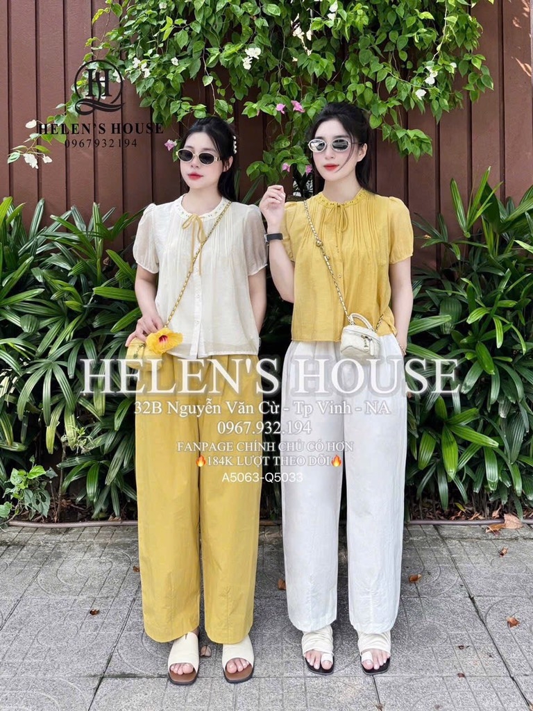 SET BỘ ÁO TƠ LI PHỐI CỔ REN HAI LỚP MIX QUẦN  BAGGY LI NỮ