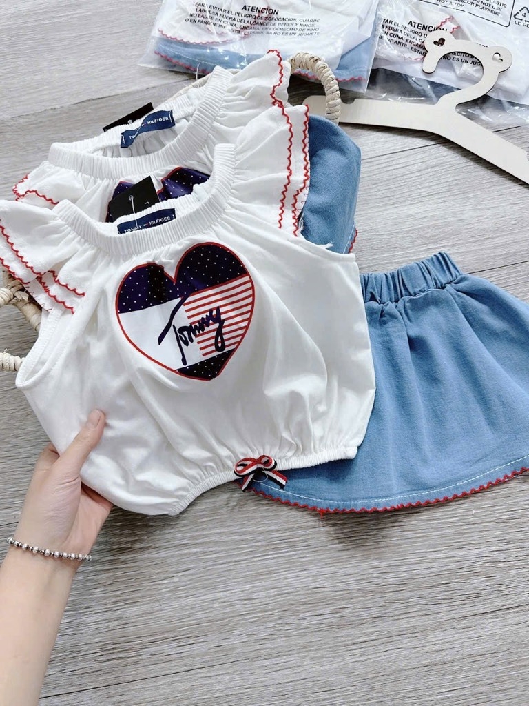 SET ÁO TAY CÁNH TIÊN CV JEAN BÉ GÁI SẴN(Xả 69k)