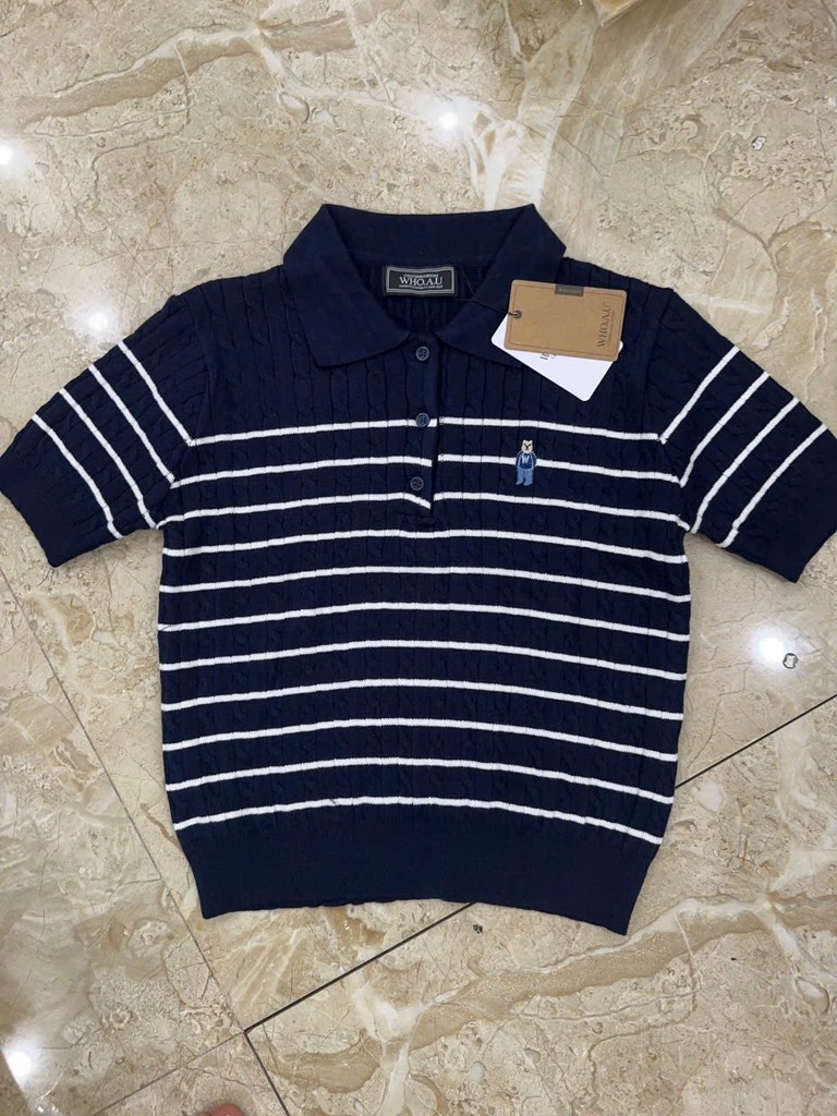 ÁO POLO LEN VẶN THỪNG THÊU GẤU CỘC TAY NỮ THU ĐÔNG