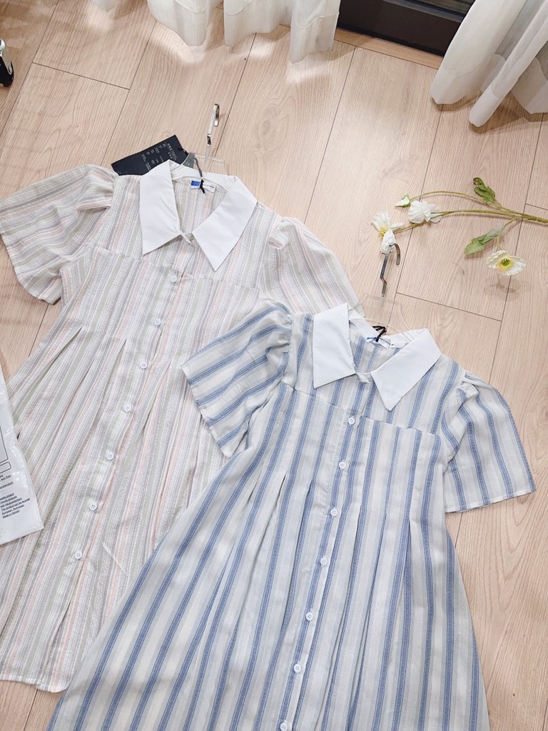 VÁY KẺ LI NGỰC PHỐI CỔ DÁNG XUÔNG NỮ SẴN