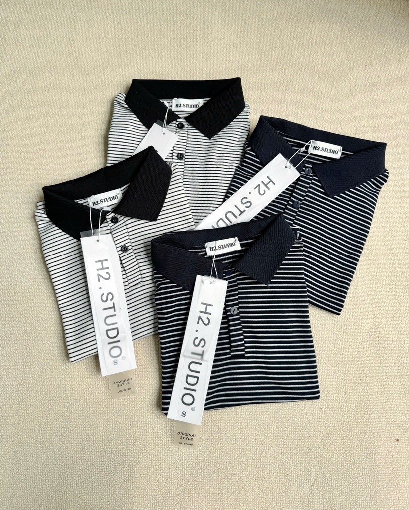 ÁO POLO KẺ CỔ ĐEN 2 MÀU NỮ