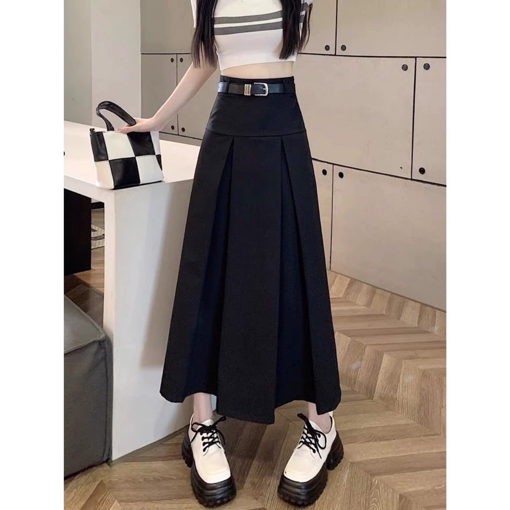 CHÂN VÁY DÀI XẾP LI KÈM ĐAI- xả 97k