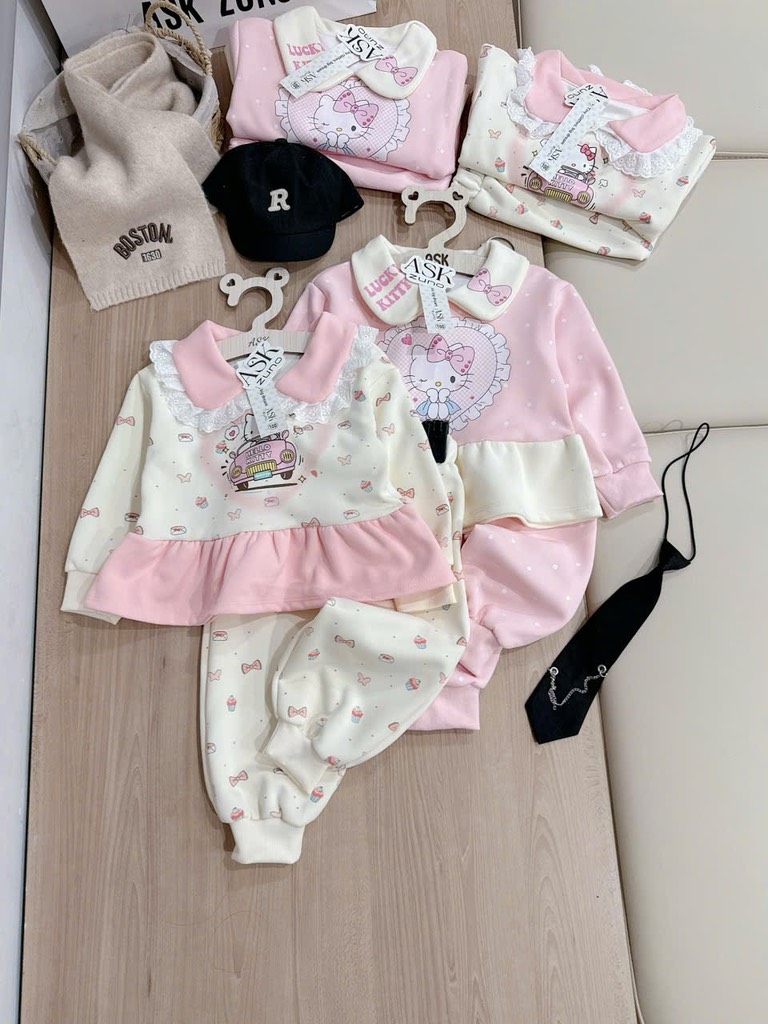 BỘ NỈ 2 DA HELLOKITTY BÉ GÁI