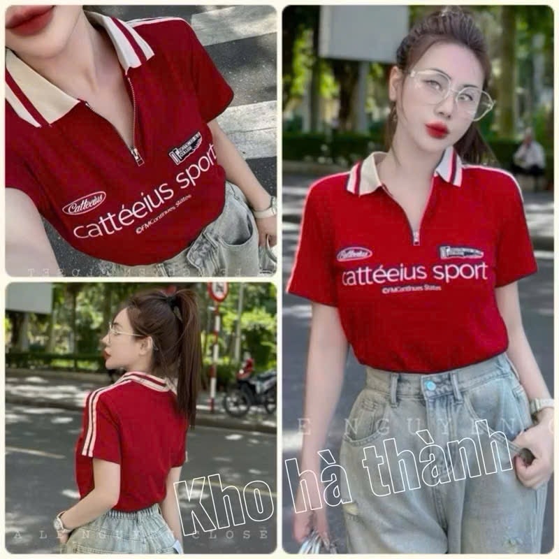 ÁO COTTON CỔ BO LEN ĐỎ NỮ SẴN(XẢ 49k)