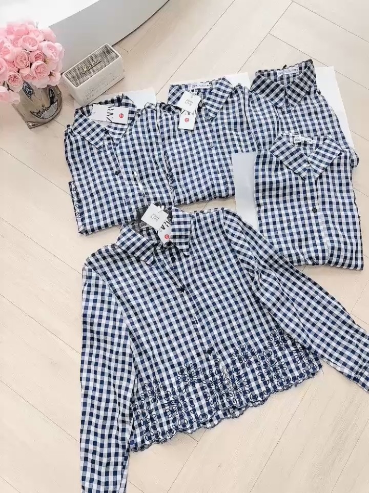 ÁO SƠ MI KẺ CARO ZRA THÊU HOA VINTAGE NỮ (XẢ 109k)