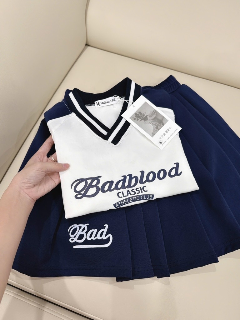 SET BAD ÁO PULL MIX CHÂN VÁY XANH THAN NỮ
