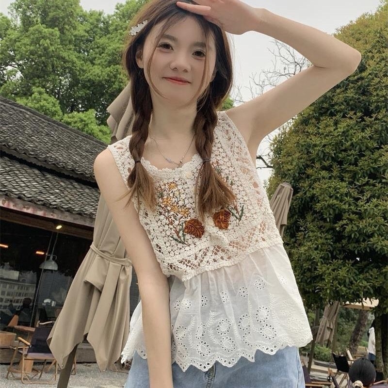ÁO NỮ REN LƯỚI PHỐI HOA QCCC SẴN (XẢ 69k)