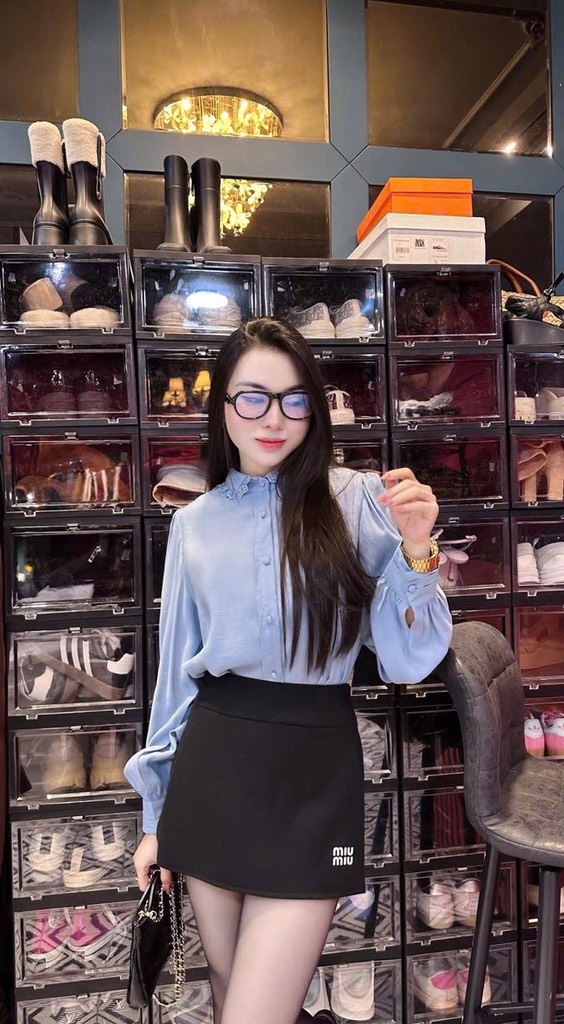 ÁO SƠ MI GU XANH DƯƠNG CỔ REN NỮ