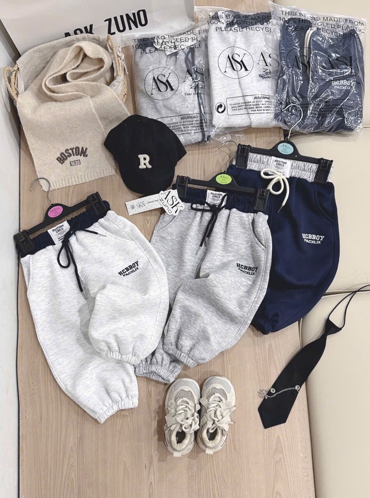 SET 3 QUẦN DÀI NỈ 2 DA TONE TRẮNG XÁM THAN BÉ TRAI